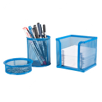 Gıpta Masa Seti Ataşlık-Kağıtlık-Kalemlik 3 LÜ Metal Perforeli Mavi F003