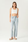 Diana Açık MaviYüksek Bel Patı Fermuarlı Paçası Yağmur LazerDesenliStraight Jean PantolonC 4517-106