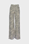 Weslie Zebra Desenli Yüksek Bel Fermuarlı Wideleg Jean Pantolon C 4530-216