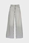 Weslie Gri Yüksek Bel Patı Fermuarlı Wideleg Jean Pantolon C 4871-005