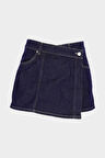 Koyu Mavi Yüksek Bel Jean Şort Etek C 4892-005