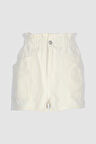 Beyaz Beli Lastikli Yüksek Bel Patı Fermuarlı Jean Şort C 4534-090