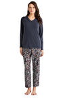 Penye Mood Kadın Mavi Pijama Takım 9718