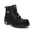 John May M5121Cs Yuvarlak Burun Orta Topuk Bağcıklı Günlük Siyah Kar Botu Deri