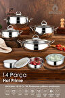 14 Parça Hot Prime İndüksiyon Uyumlu Paslanmaz Çelik Tencere Seti & Çelik Saklama Kabı
