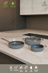 4 Parça Sera Spectrum Yanmaz Yapışmaz Seramik Basık Tencere Tava Sahan Seti Gri