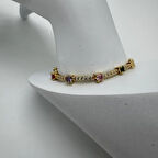 Çelik Gold Renkli Taş Detaylı Su Yolu Bileklik - Gold