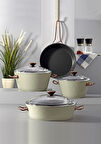 Bonera Di̇ana 7 Parça Keten Gri̇ & Ti̇tanyum Rose Gold Kulp Tencere & Tava Seti