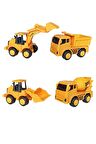 Oyuncak 4'Lü Iş Makineleri Seti Dozer, Kepçe, Mikser Ve Kamyon, Sürtmeli Set