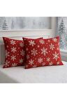 Desenli Pamuklu Yılbaşı Kar Desen Yastık Kılıfı 2 Adet 50 x 70 cm