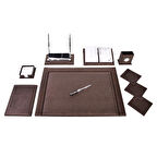 Gülpaş Sümen Takımı 11 Parça Napa Suni Deri Çift Kalemli Optik Kahverengi Kod:248