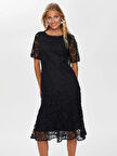 Dantel Mıdı Boy Kısa Kol Abiye Elbise W26ABY005