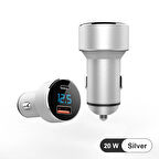 Silver Araç İçi USB 3.0 Type C Soketli 20 Watt Çakmaklık Güç Adaptörü Tüm Cihazlar 12V-24V