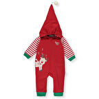 Erkek Bebek Yılbaşı Patiksiz Tulum Kırmızı K 3769