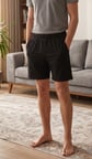 Thermoform Men's Lounge Wear - Likralı Pamuklu Ribana Örme Şort SİYAH