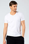 Cacharel Erkek V Yaka Likralı T-shirt 1332/Beyaz