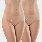 Türen Kadın Beli Lastikli Likralı 2'li Pamuklu Bikini Külot 955/Ten