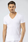Cacharel Erkek Derin V Yaka Likralı T-shirt 1306/Beyaz