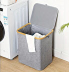60 Lt Katlanır Kumaş Bambu Çamaşır Sepeti İçi Fileli Kirli Çamaşır Sepeti