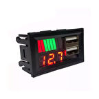 Ayt Dijital Voltmetre Usb Çıkışlı Akü Göstergeli DC 12 Volt Akü Voltaj Seviyesi Göstergesi