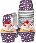 Hediye Sepeti 50'li Mor Puantiyeli Muffin Kek Kalıbı, Kek Kapsülü Cupcake Kalıbı, Airfryer Uyumlu