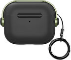 LABS Airpods 3 DjPods Sert Malzemeli Kilitli Kapak Askı Aparatlı Airpods 3 Uyumlu Kılıf (Siyah - Koyu Yeşil)