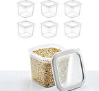 6'Lı Set Skali Kare Saklama Kabı Beyaz 740 ML