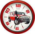 Mark Premium Serisi Jeep Desenli KırmızıDuvar Saati 25 cm