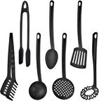 7 Parça Yanmaz Yapışmaz Teflon Kaplama Servis Seti Kepçe Kevgir Spatula Kaşık Plastik Servis Takımı