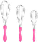 Paslanmaz Çelik Plastik Saplı El Çırpıcısı (Blender) (1, Pembe, 3'lü Set)