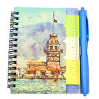 NotYaz 12x10 60 Yaprak Kalemli-Cetvelli Not Defteri Bloknot İstanbul Motifleri Çizgili- Kız Kulesi (GD-8193)