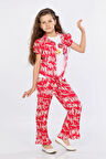 Mornio Kız Çocuk 3'lü Takım Bağlamalı Gömlek-T-shirt ve Geniş Paça Pantolon MRN2421