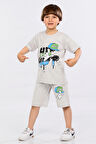 Mornio Erkek Çocuk %100 Pamuk Hip-Hop Baskılı T-shirt ve Şort 2 li Takım MRN3102728-1VF