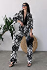 Desenli Kimono Ve Pantolon İkili Takım DFL4019