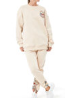 Go Veform Baskılı Oversize Üç İplik Kadın Eşofman Takımı Bej ZN5004