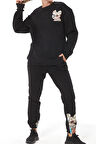 Go Veform Baskılı Oversize Üç İplik Kadın Eşofman Takımı Siyah ZN5004