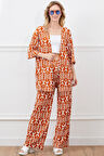 Go Veform Desenli Kadın İkili Kimono Takım Kiremit ZN5018