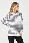 Go Veform Kapüşonlu Çizgili Kadın Sweatshirt Beyaz ZN5027