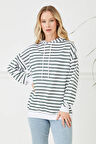 Go Veform Kapüşonlu Çizgili Kadın Sweatshirt Yeşil ZN5027