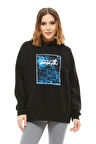 Go Veform Kapüşonlu Baskılı Üç İplik Kadın Sweatshirt Siyah ZN5026