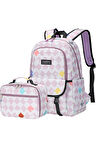 Kız Çocuk 2 li Okul Çanta Seti Beslenme Çantası + Laptop Bölmeli Sırt Çantası Lila OSÇ2203-2