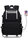 Laptop Bölmeli, Usb Şarj Kablolu, Su Geçirmez Lise ve Günlük Kaliteli Sırt Çantası Siyah SRT6201