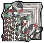 Aker Siyah-Krem Geometrik Desen Tivil İpek Eşarp 8413713-911