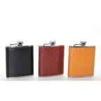 Paslanmaz Çelik Tekli 7 Oz Derili Matara  Alk2660