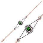 925 Ayar Gümüş Rose Yeşil Taşlı Otantik Bileklik BR0460470 (599599)