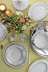 Kütahya Porselen İnci Bone Kalipso 53 Parça 12 Kişilik Klasik Yuvarlak Porselen Yemek Takımı 