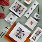 Maya 26 Parça 6 Kişilik Modern Kare Porselen Yemek Takımı