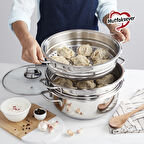 Karaca Mutfaksever Indüksiyon Tabanlı Çelik 2 Katlı Buhar Tenceresi