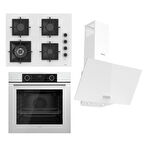 Ferre FLAMEART SC Serisi Beyaz Set (SC406-WFA + XE63CB +D087 ) - 65 cm'lik Kare Döküm Izgara-WOK