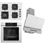 Ferre Steamart-Fryart-Sılentart Serisi Beyaz Set (SC406-WFA + QEP64CB +D081-SA) - Döküm Izgara / 65 cm Ocak